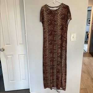 LuLaRoe Brown Tan Maxi Dress Short Sleeve Crew Neck